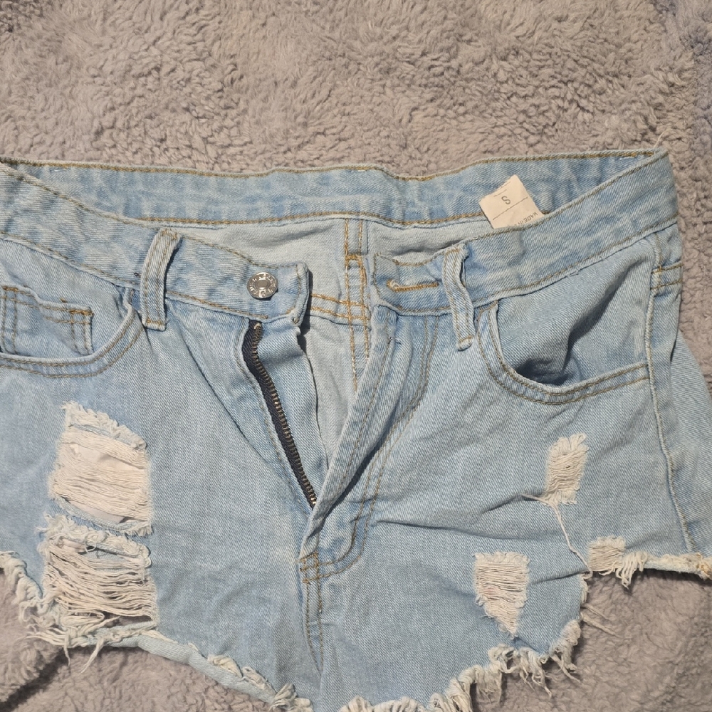 Distressed Light Blue Denim Shorts